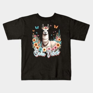 Boho vibes - Llama in Frowers Kids T-Shirt